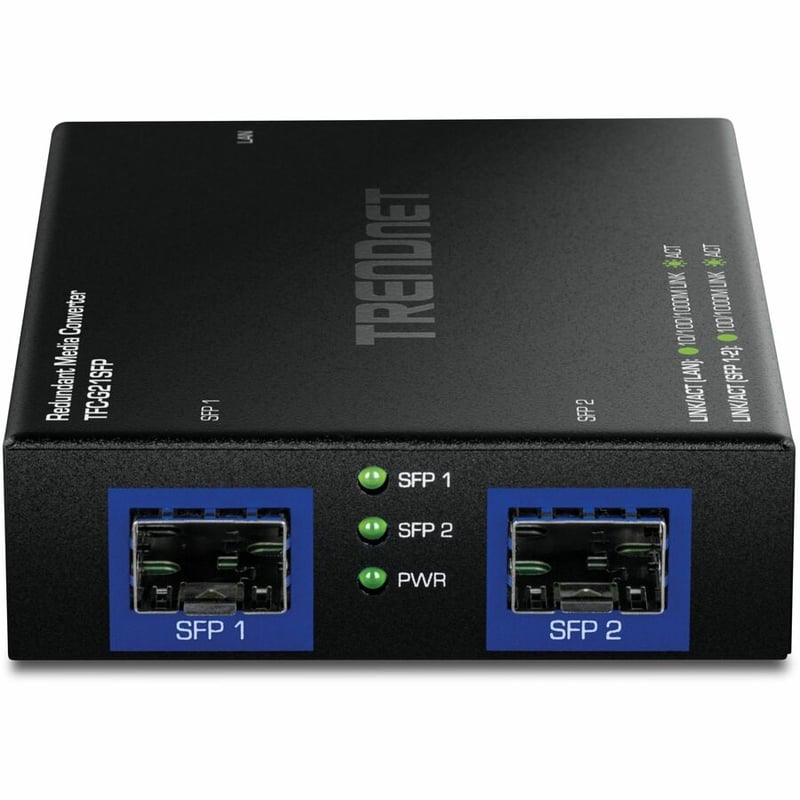 TRENDnet 1000BASE-T to Dual SFP Fiber Media Converter with Redundant Mode, TFC-G21SFP, 1 x Gigabit RJ45 Port, 2 x Gigabit SFP Ports, NDAA & TAA Compliant - Thumbnail 3