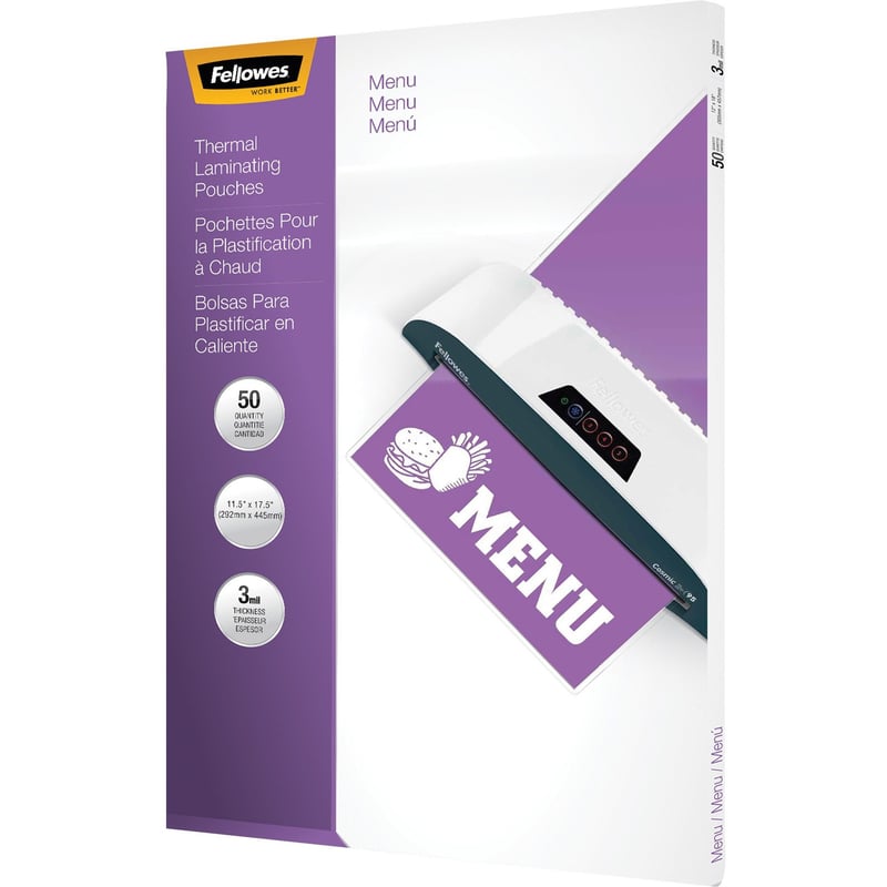 Fellowes Glossy Pouches - Menu, 3 mil, 25 pack - Thumbnail 1