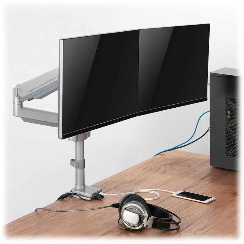 Tripp Lite by Eaton Dual-Display Flex-Arm Mount for 13" to 34" Monitors - Clamp or Grommet, USB, Audio Ports - Thumbnail 3