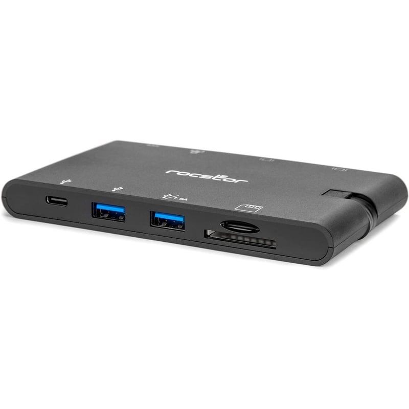 Rocstor Portable USB-C Multiport Adapter, 2x USB-C, USB-A, HDMI, VGA, RJ45, SD Card - Thumbnail 1