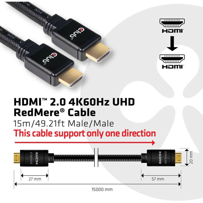 Club 3D HDMI 2.0 4K60Hz UHD RedMere Cable 15 m/49.21ft Male/Male - Thumbnail 4