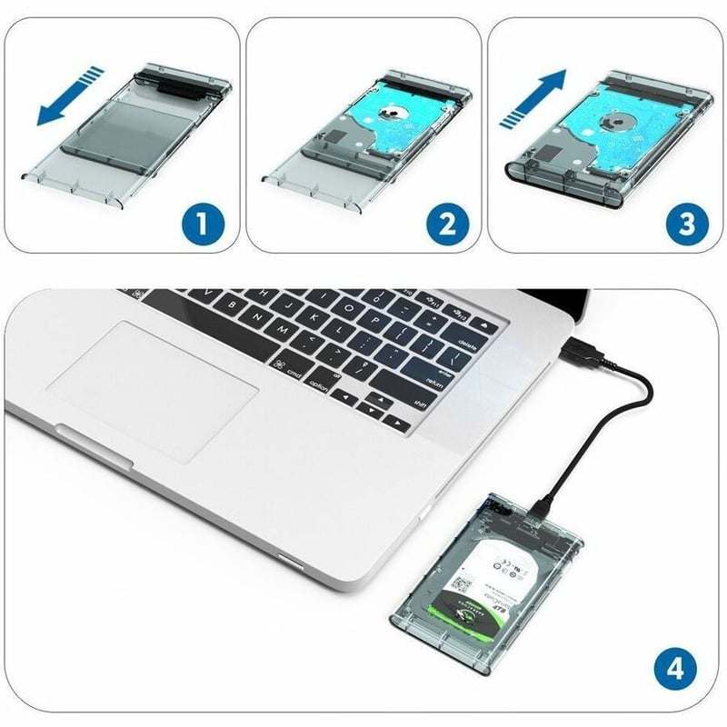 4XEM's Clear USB 3.0 to SATA Hard Drive Enclosure for 2.5' HDD/SDD - Thumbnail 3