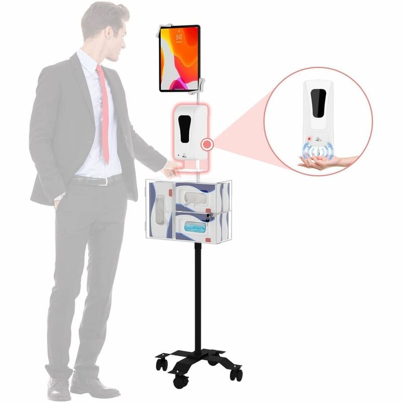 CTA Digital Compact Security Gooseneck Floor Stand for 7-13 Inch Tablets with Sanitizing Station & Automatic Soap Dispenser - Thumbnail 4