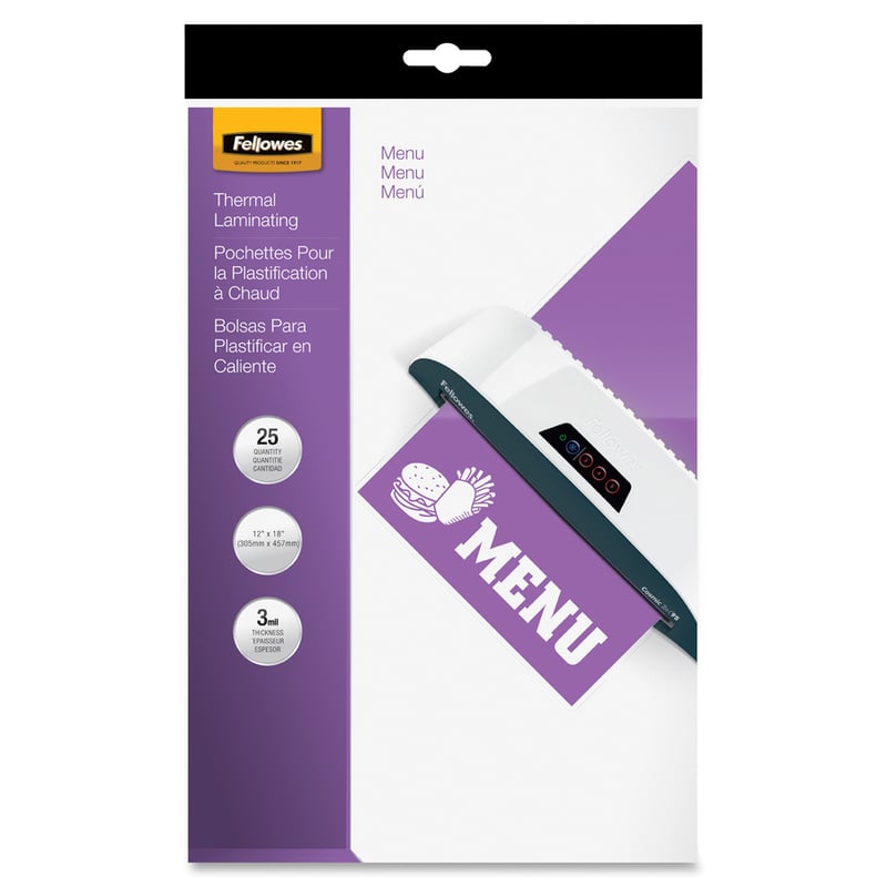 Fellowes Glossy Pouches - Menu, 3 mil, 25 pack - Thumbnail 5