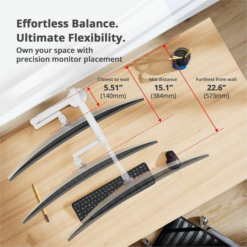 SINGLE 40 INCH EASEL MONITOR ARM-WHITE - Thumbnail 4