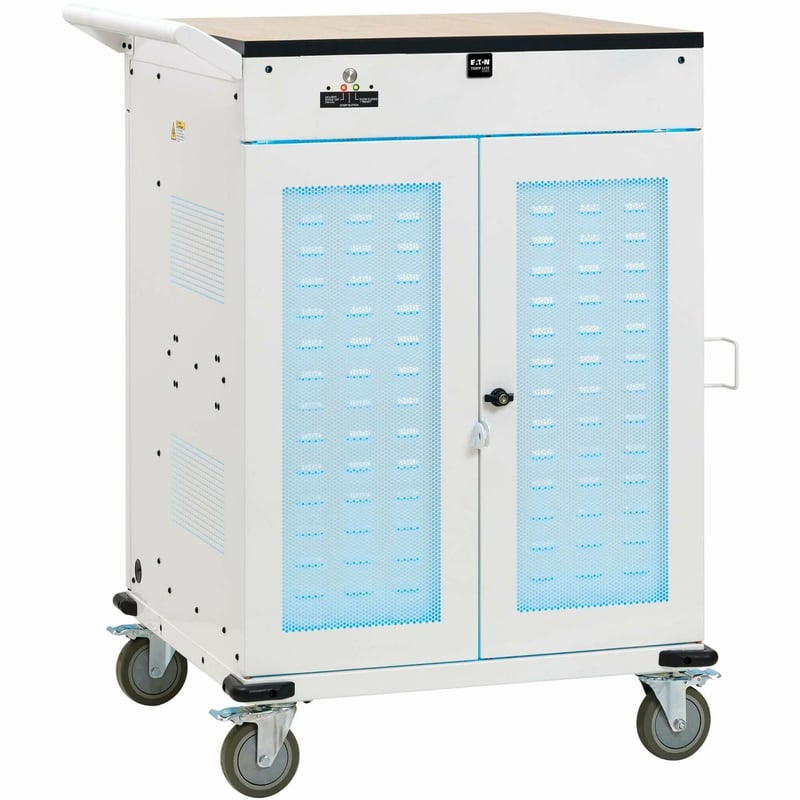 Eaton Tripp Lite Series Safe-IT 36-Device UV Mobile Charging Cart for Laptops and Chromebooks - 120V, NEMA 5-15P, 10 ft. (3.1 m) Cord, Antimicrobial, Wood-Grain Top, White - Thumbnail 1