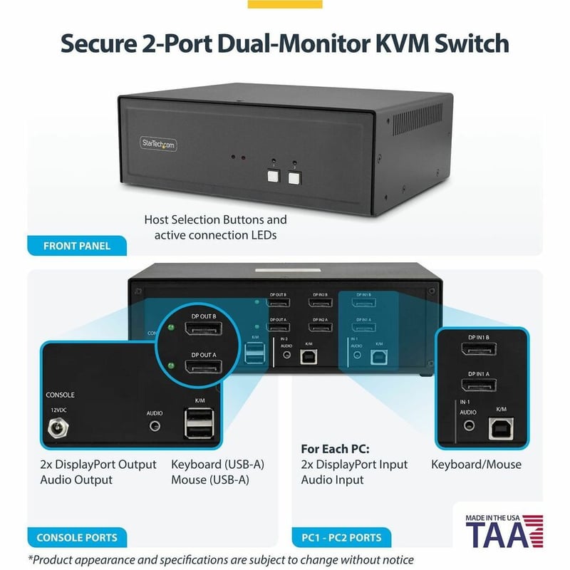 SECURE 2-PORT DUAL-MONITOR KVM DISPLAYPORT NIAP 4.0 US BUILT - Thumbnail 2