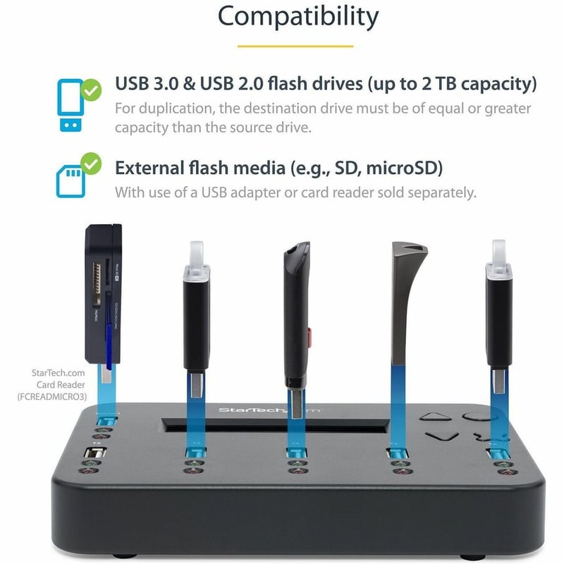 StarTech.com Standalone 1 to 5 USB Thumb Drive Duplicator/Eraser, Multiple USB Flash Drive Copier/Cloner, Sector-by-Sector Copy, Sanitizer - Thumbnail 3