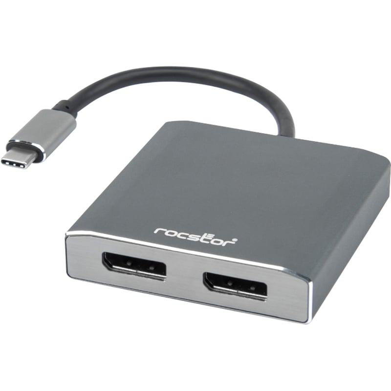 Rocstor Premium USB-C to Dual DisplayPort Multi Monitor Adapter - 4K 60Hz - USB Type- C 2-Port MST Hub - for Mac and Windows - 4Kx2K 60Hz Resolutions up to 3840x2160 @ 60Hz - for MacBook Pro, Notebook/Desktop PC - USB-C to 2x DP Splitter - ALUMINUM AND - Thumbnail 3