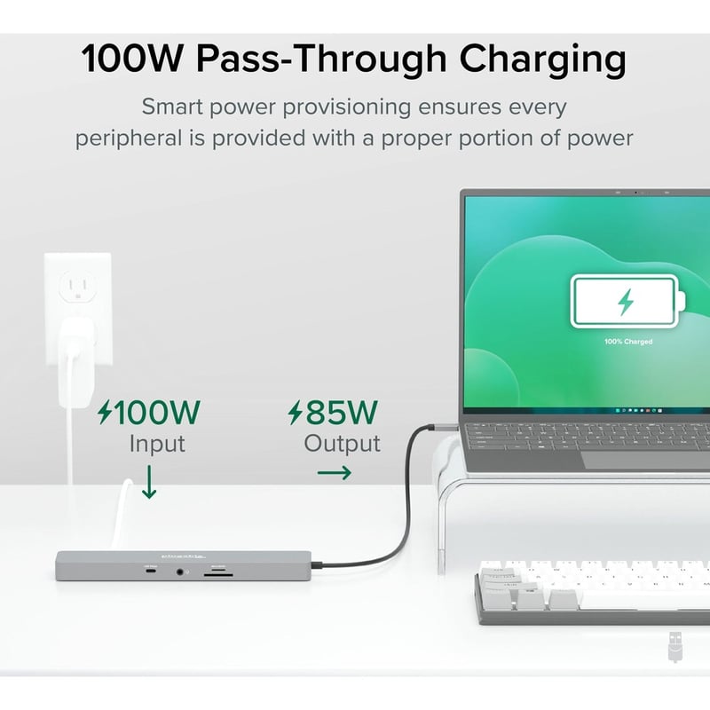 Plugable 11-in-1 USB-C Hub 100W USB-C Pass-through, Laptop Docking Station Dual Monitor with 4K 60Hz HDMI - Thumbnail 4
