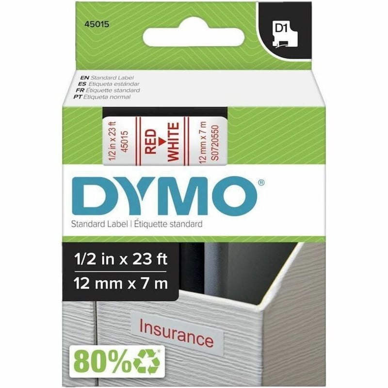 DYMO LABELMANAGER D1 TAPE 12MMX7M 1/2X23 RD/WH - Thumbnail 4