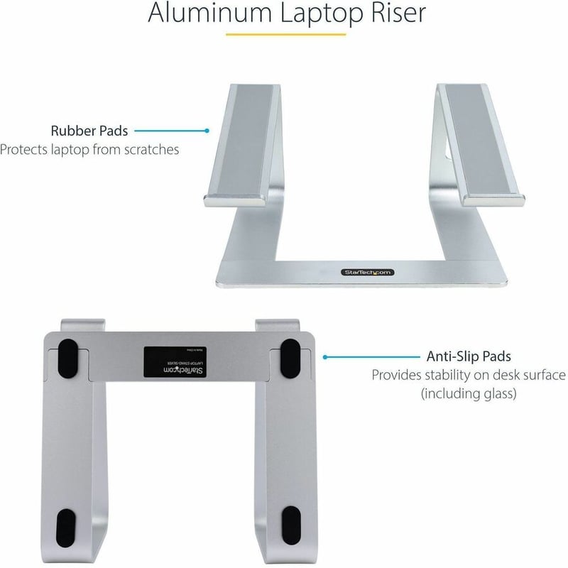 StarTech.com Laptop Stand for Desk, Supports 5kg / 11lb, Aluminum, Silver, Ergonomic Laptop Riser, Portable Laptop Holder for Desk - Thumbnail 4