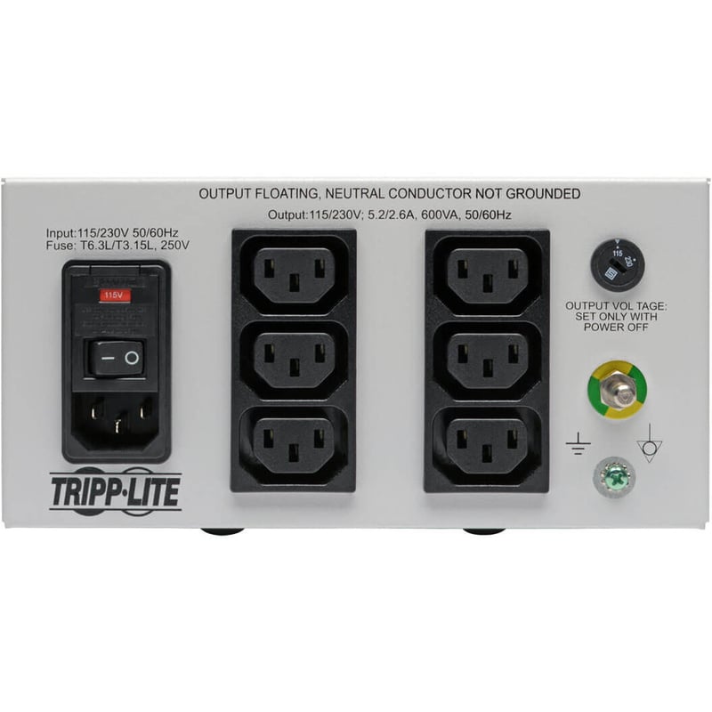 Tripp Lite by Eaton Isolator Series Dual-Voltage 115/230V 600W 60601-1 Medical-Grade Isolation Transformer C14 Inlet 6 C13 Outlets - Thumbnail 5