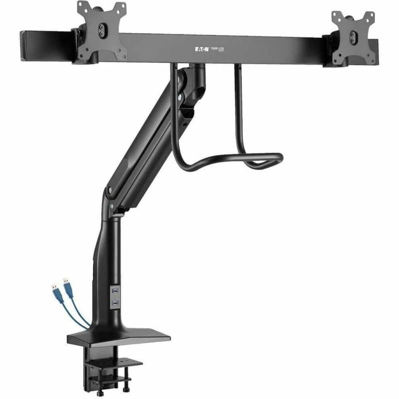 Tripp Lite by Eaton Safe-IT Precision-Placement Dual-Display Desk Clamp or Grommet with Antimicrobial Tape for 17" to 35" Displays, USB Ports - Thumbnail 1