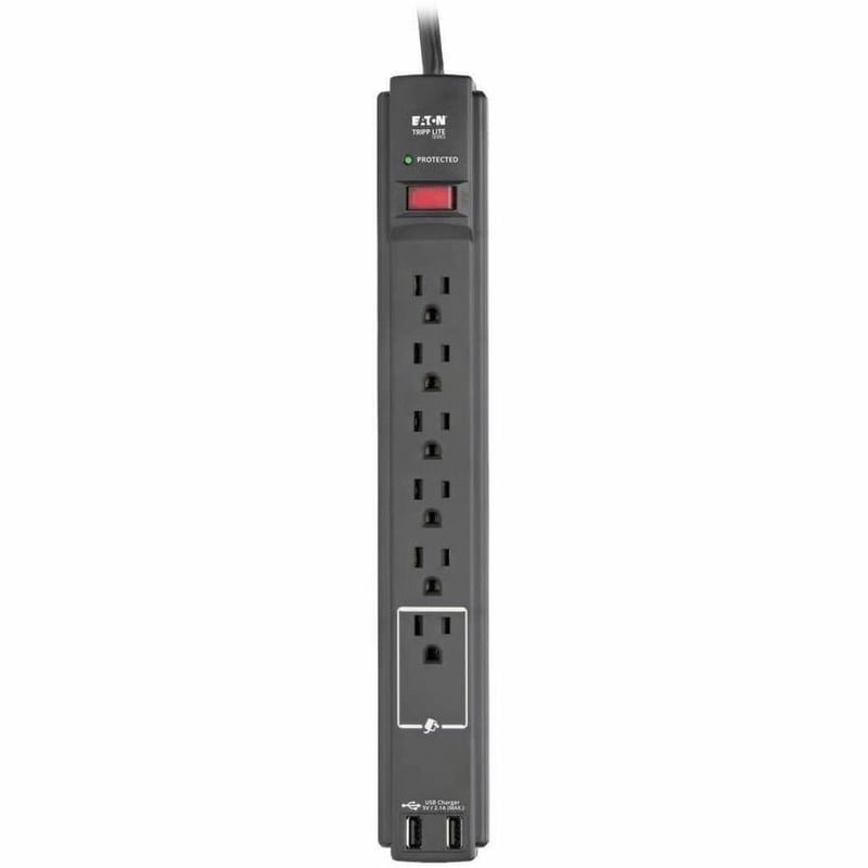 Tripp Lite by Eaton Protect It! 6-Outlet Surge Protector 6 ft. Cord 990 Joules 2 USB Ports (2.1A) Black Housing - Thumbnail 5
