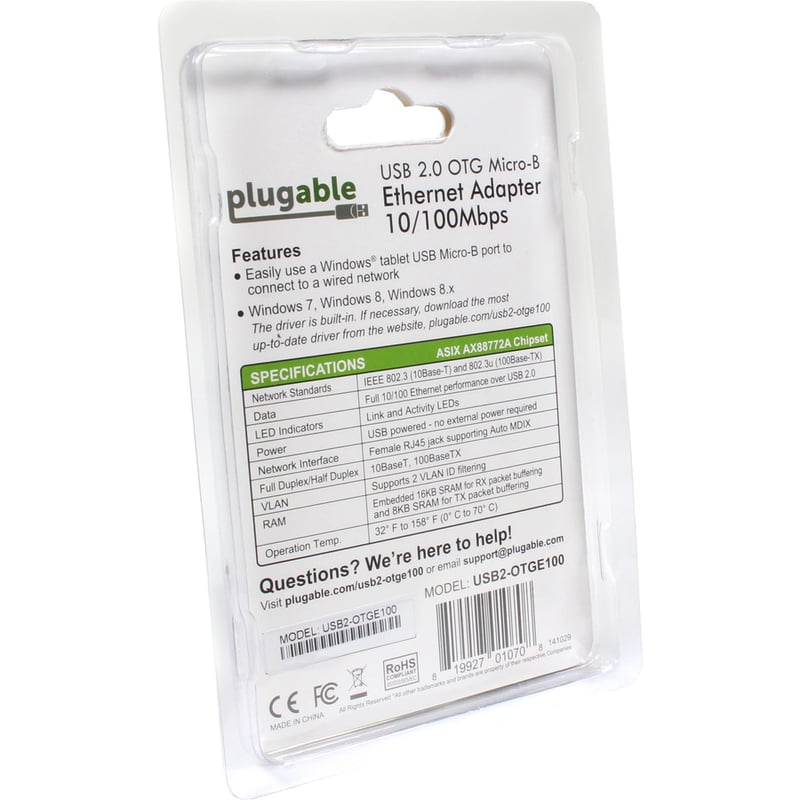 Plugable USB 2.0 OTG Micro-B to 100Mbps Fast Ethernet Adapter - Thumbnail 5