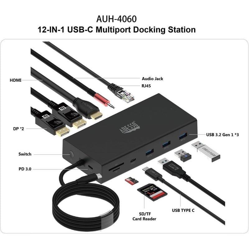 Adesso 12-in-1 USB-C Multi-Port Docking Station (TAA Compliant) - Thumbnail 4