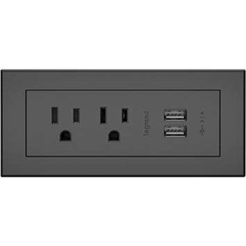 Wiremold Furniture Power 2-Outlet with USB-A Unit- Black - Thumbnail 2