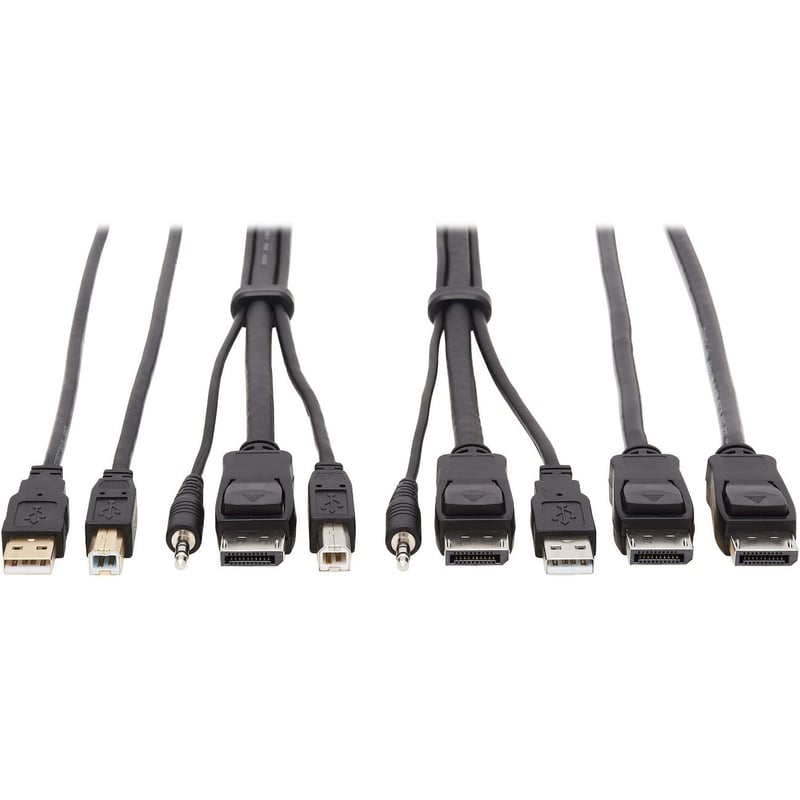 Tripp Lite by Eaton DisplayPort KVM Cable Kit - DP USB 3.5 mm Audio (3xM/3xM) + USB (M/M) + DP (M/M) 4K 10 ft. (3.05 m) Black - Thumbnail 1