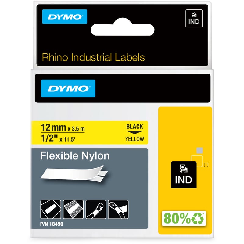 DYMO RHINO 1/2IN X 11.5FT, YELLOW FLEXIBLE NYLON LABELS - Thumbnail 1