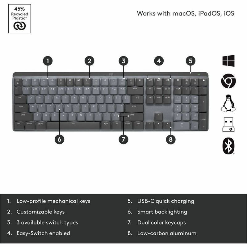 Logitech MX Mechanical Wireless Illuminated Performance Keyboard (Linear) (Graphite)