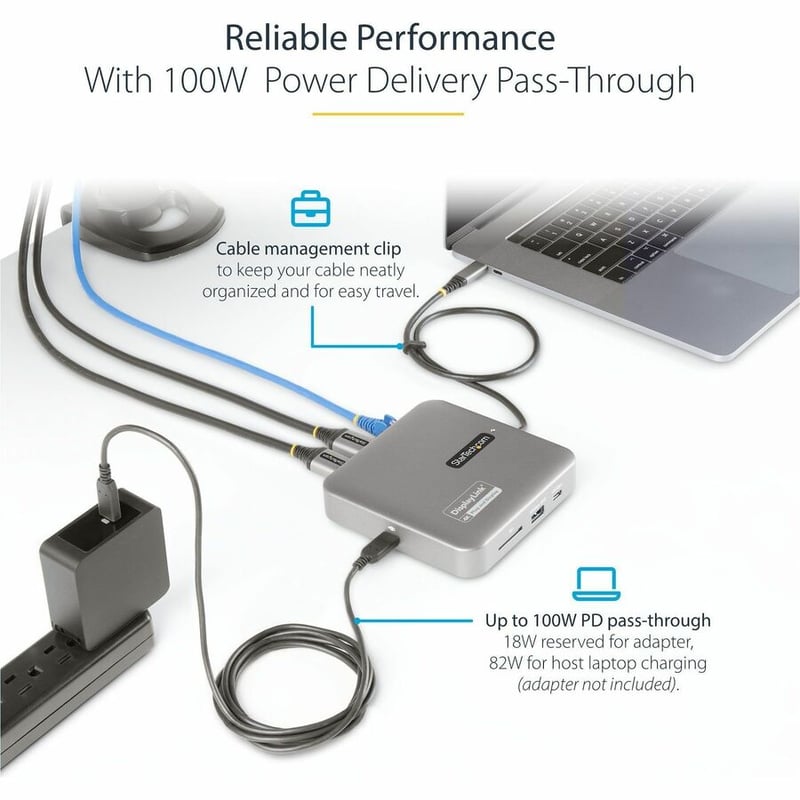 StarTech.com USB C Multiport Adapter, Dual 4K 60Hz HDMI 2.0b, 2x 10Gbps USB Hub, 100W PD Pass-Through, GbE, SD, Mini Dock, Win/Mac - Thumbnail 5
