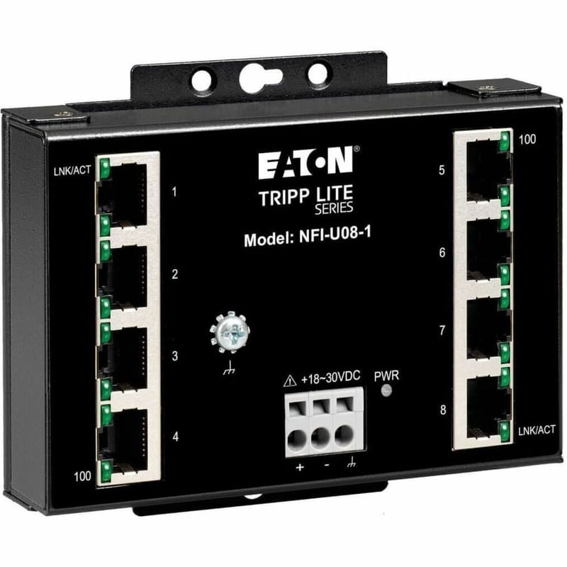 Tripp Lite by Eaton 8-Port Unmanaged Fast Industrial Ethernet Switch 10/100 Mbps Ruggedized -40 to 75C DIN/Wall Mount - TAA Compliant - Thumbnail 1