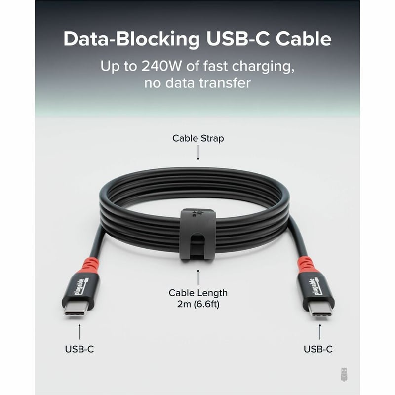 PLUGABLE USB-C CHARGING CABLE 240W WITH DATA BLOCKING 2 METER - Thumbnail 2