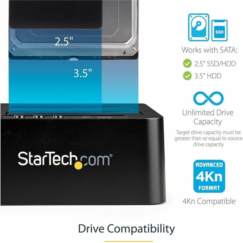 StarTech.com Dual Bay Hard Drive Duplicator Dock, Standalone HDD/SSD Cloner/Copier, USB 3.0 / eSATA to SATA III Hard Drive Cloner - Thumbnail 3