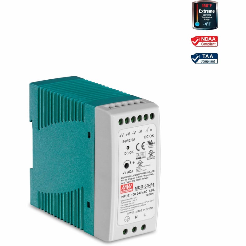 TRENDnet 60 W Single Output Industrial DIN-Rail Power Supply, Universal AC Input, Extreme -20 to 70 C (-4 to 158 F) Operating Temp, TI-M6024 - Thumbnail 1