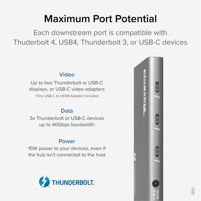Plugable USB4 Hub, 5-in-1 Thunderbolt 4 Hub with 60W Charging, Single 8K or Dual 4K Display - Thumbnail 3