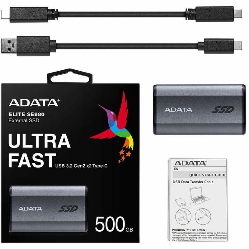 Adata SE800 AELI-SE880-500GCGY 500 GB Portable Rugged Solid State Drive - External - Titanium Gray - Thumbnail 5