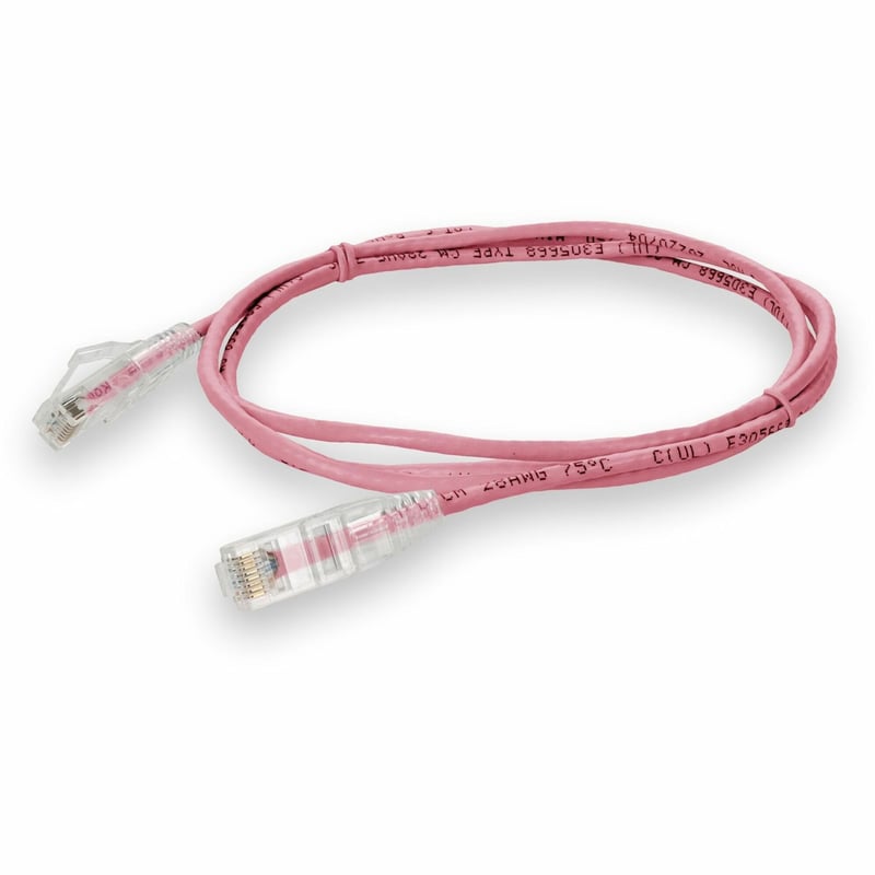 AddOn 1ft Pink CAT 6 Slim PVC Ethernet Cable Snagless Clear-Claw RJ-45 M/M - Thumbnail 1