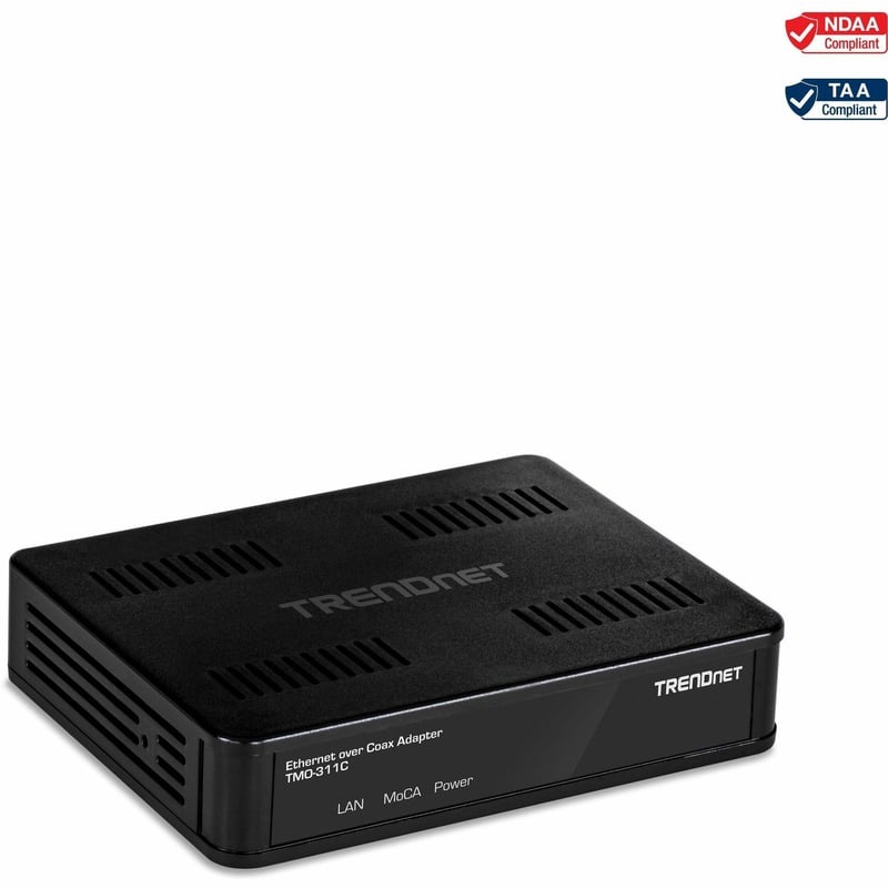 TRENDnet Ethernet Over Coax Adapter, Backward Compatible with MoCA 2.0, Gigabit LAN Port, Supports Net Throughput Up to 1Gbps, Supports Up to 16 Nodes On One Network, Black, TMO-311C - Thumbnail 1
