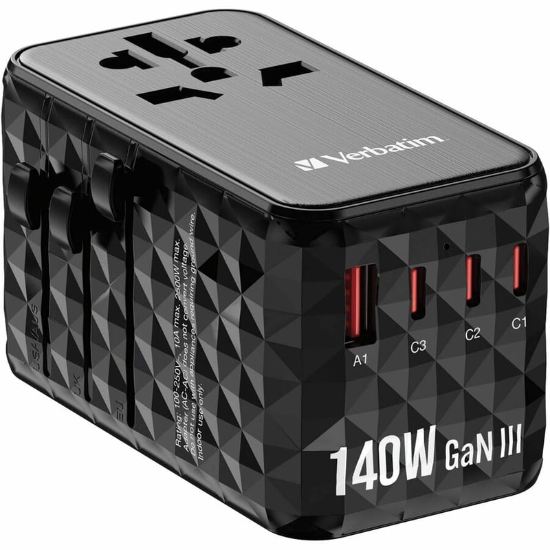 Verbatim UTA-10 GaN III Universal Travel Adapter 140W - USB-C, USB-A - Thumbnail 5