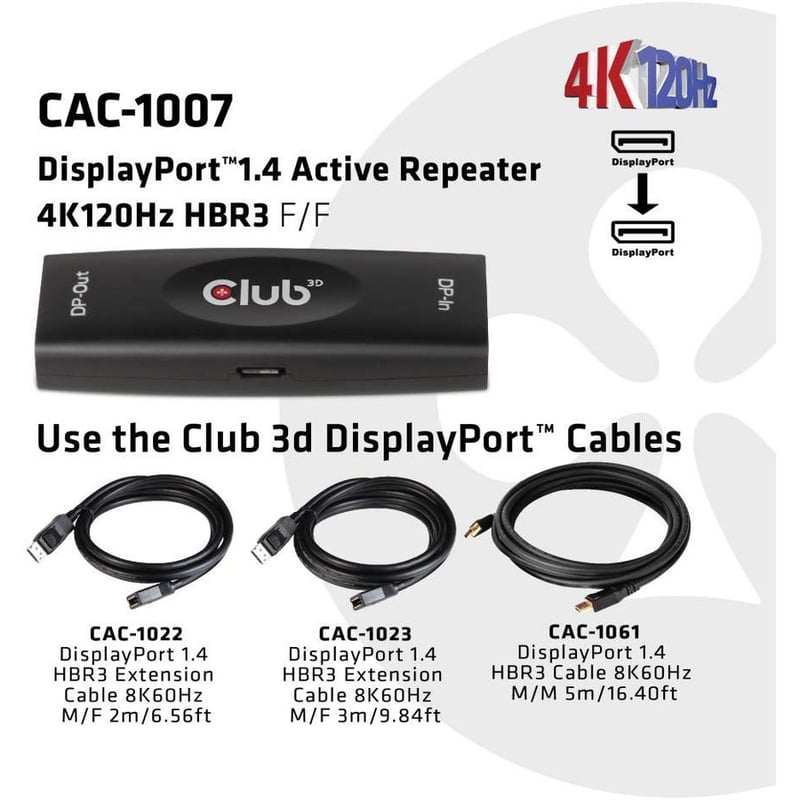 Club 3D DisplayPort 1.4 Active Repeater 4K120Hz HBR3 F/F - Thumbnail 4