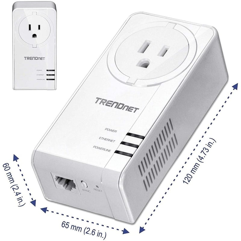 TRENDnet Powerline 1300 AV2 Adapter With Built-in Outlet Adapter Kit, Includes 2 x TPL-423E Adapters, IEEE 1905.1 & IEEE 1901, Gigabit Port, Range Up To 300m (984 ft), White, TPL-423E2K - Thumbnail 5