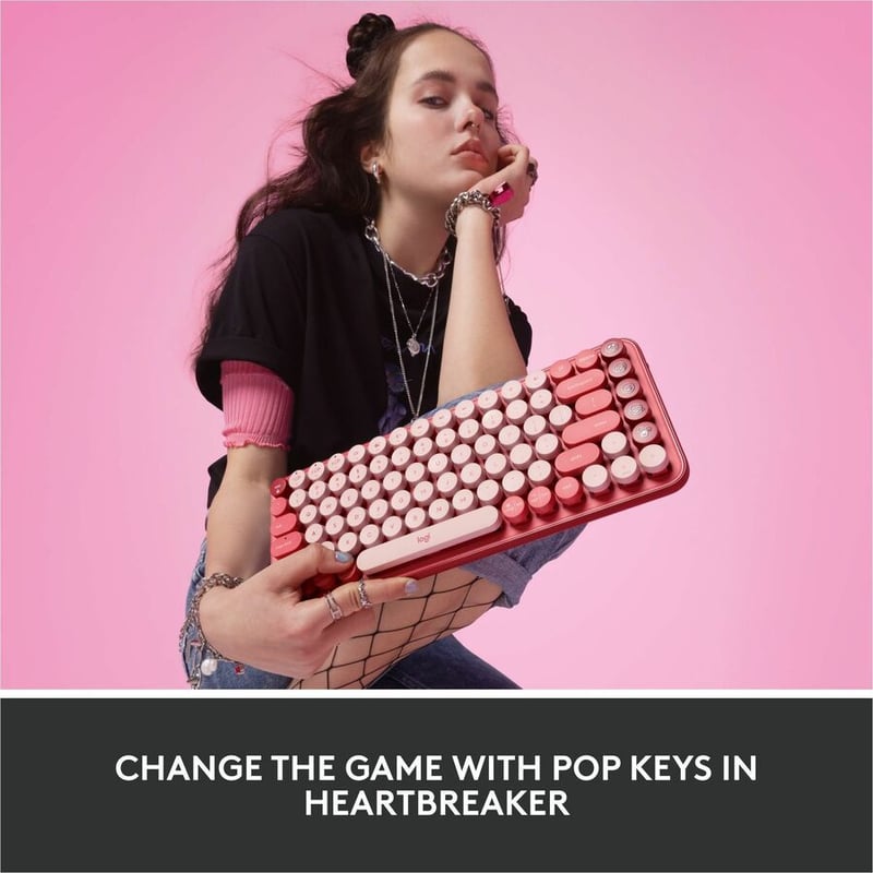 Logitech POP Keys Wireless Mechanical Keyboard With Emoji Keys - Heartbreaker Rose - Thumbnail 2