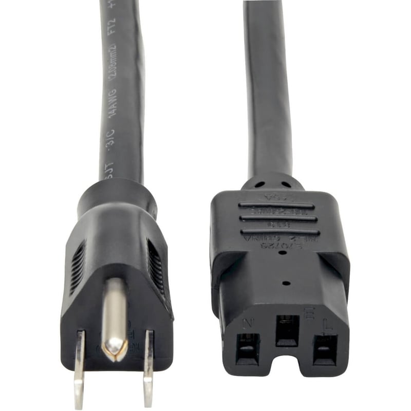 Eaton Tripp Lite Series Power Cord, NEMA 5-15P to C15 - Heavy-Duty, 15A, 125V, 14 AWG, 4 ft. (1.22 m), Black - Thumbnail 1