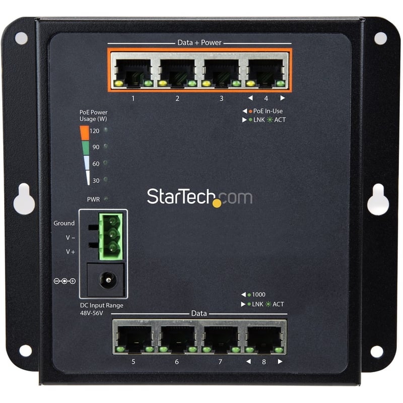 StarTech.com Industrial 8 Port Gigabit PoE Switch - 4 x PoE+ 30W - Power Over Ethernet GbE Layer/L2 Managed Network Switch -40C to +75C - Thumbnail 3