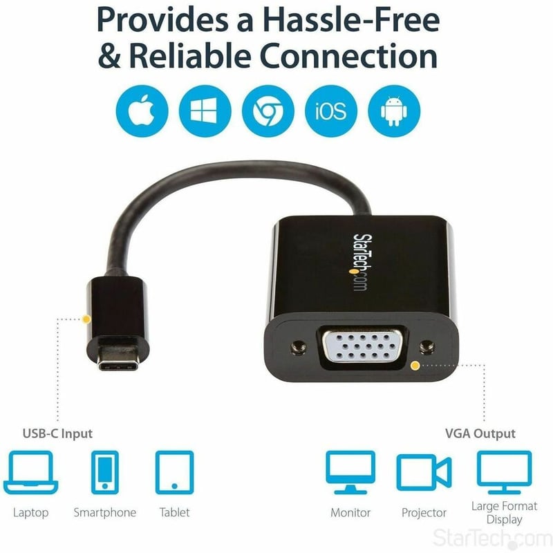 StarTech.com USB-C to VGA Adapter - Thunderbolt 3 Compatible - USB C Adapter - USB Type C to VGA Dongle Converter - Thumbnail 5