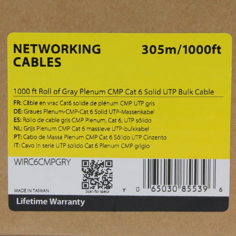 StarTech.com 1000 ft Roll of Gray Plenum CMP Cat 6 Solid UTP Bulk Cable - Thumbnail 2