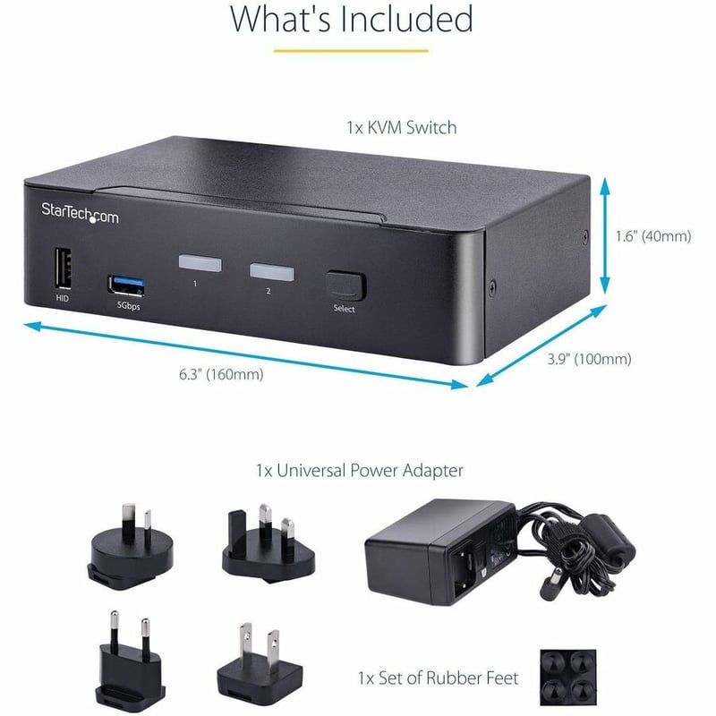 StarTech.com USB-C KVM Switch, 2 Port DisplayPort KVM w/ 4K 60Hz UHD HDR Video, 3.5mm Audio, USB Type-C KVM Switch, 6x USB Hub Ports, Thunderbolt 3/4 Compatible - Hot Key Switching - Thumbnail 4