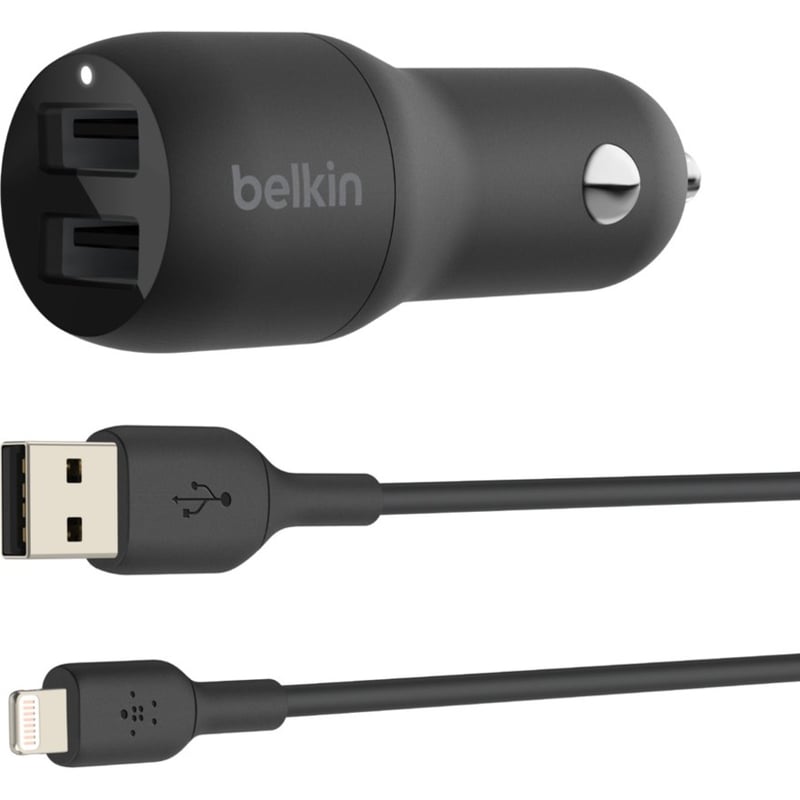 Belkin BoostCharge Dual USB-A Car Charger 24W (USB-A to Lightning Cable included) - Thumbnail 1