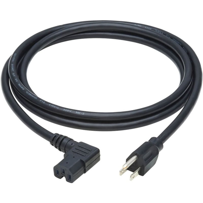 Eaton Tripp Lite Series Power Cord, NEMA 5-15P to Right-Angle C15 - Heavy-Duty, 15A, 125V, 14 AWG, 8 ft. (2.43 m), Black - Thumbnail 2