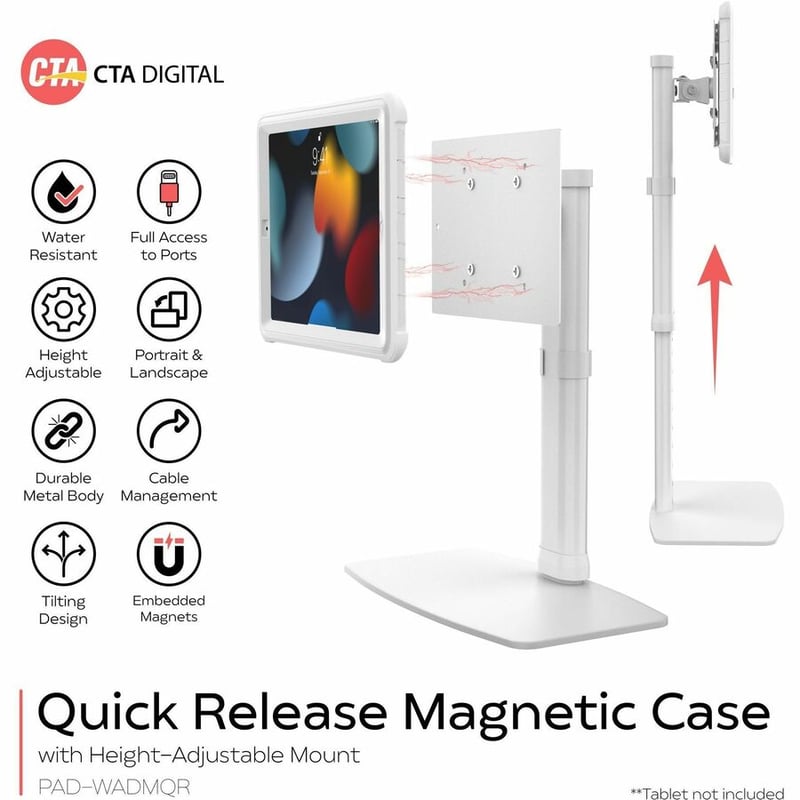 CTA Digital Height-Adjustable Mount with Quick Release Magnetic Case for iPad 7th, 8th, & 9th Gen, iPad Air 3, and iPad Pro 10.5 - Thumbnail 2