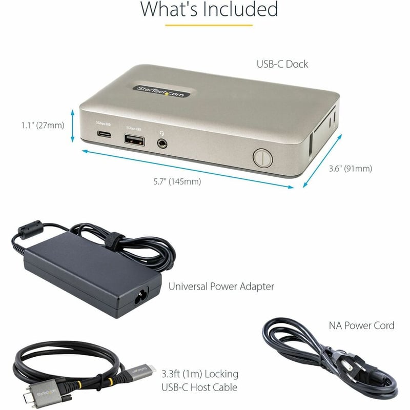 StarTech.com USB C Dock, USB-C to DisplayPort 4K 30Hz or VGA, 65W PD3.0, 4-Port USB 3.1 Gen 1 Hub, GbE, Universal USB C Docking Station - Thumbnail 5