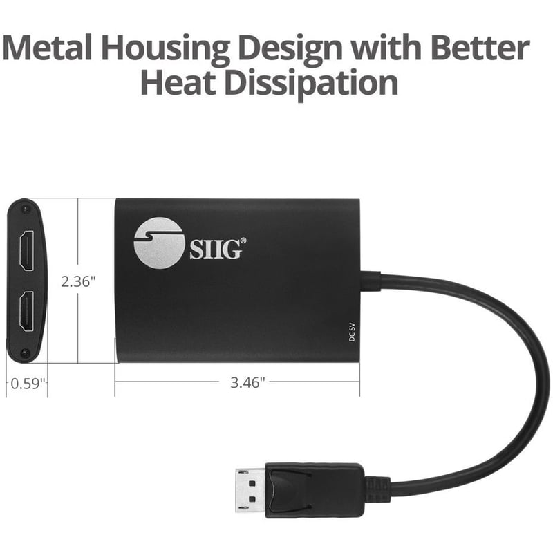 SIIG 4K 1x2 DisplayPort 1.2 to HDMI MST Splitter - Thumbnail 3