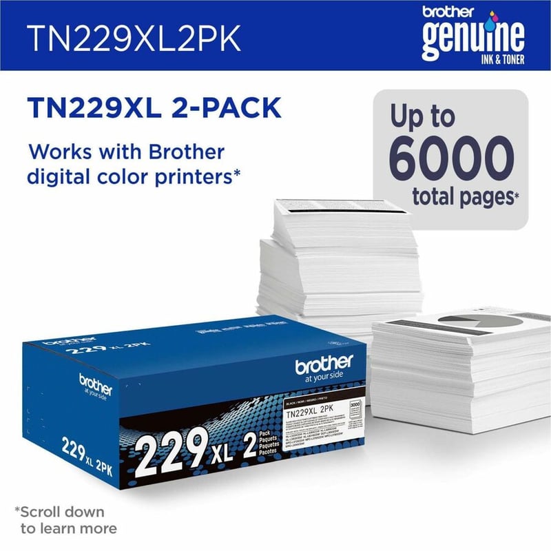 Brother Genuine TN229XL2PK High-yield Black Toner Cartridge Twin-Pack - Thumbnail 3