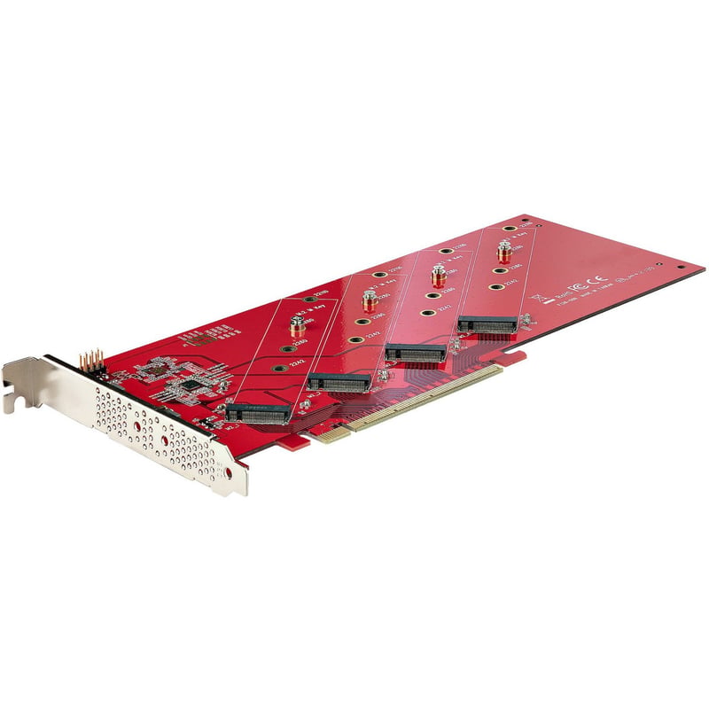 StarTech.com Quad M.2 PCIe Adapter Card, x16 Quad NVMe or AHCI M.2 SSD to PCI Express 4.0, Up to 7.8GBps/Drive, For 2242/2260/2280/22110mm PCIe M-Key M2 SSDs, Bifurcation Required - PC/Linux Compatible - Thumbnail 1